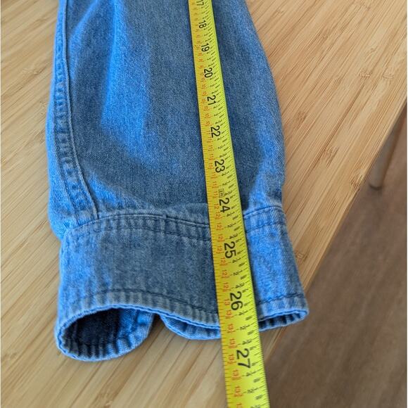 Frank & Oak Clark Blue Denim Relaxed Fit Button Up Long Sleeve Shirt, size L - Picture 7 of 8